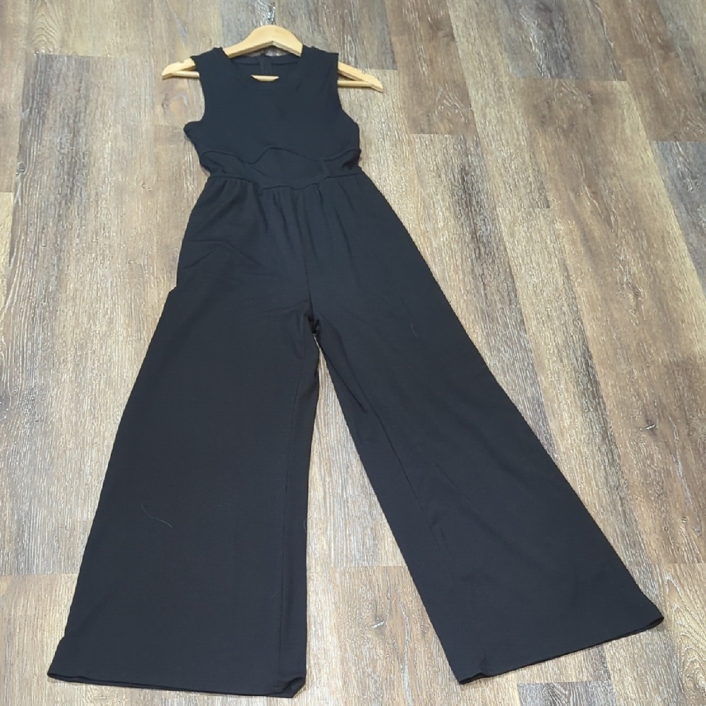 POPFLEX Black Palazzo Jumpsuit with Wide-Leg Elegance